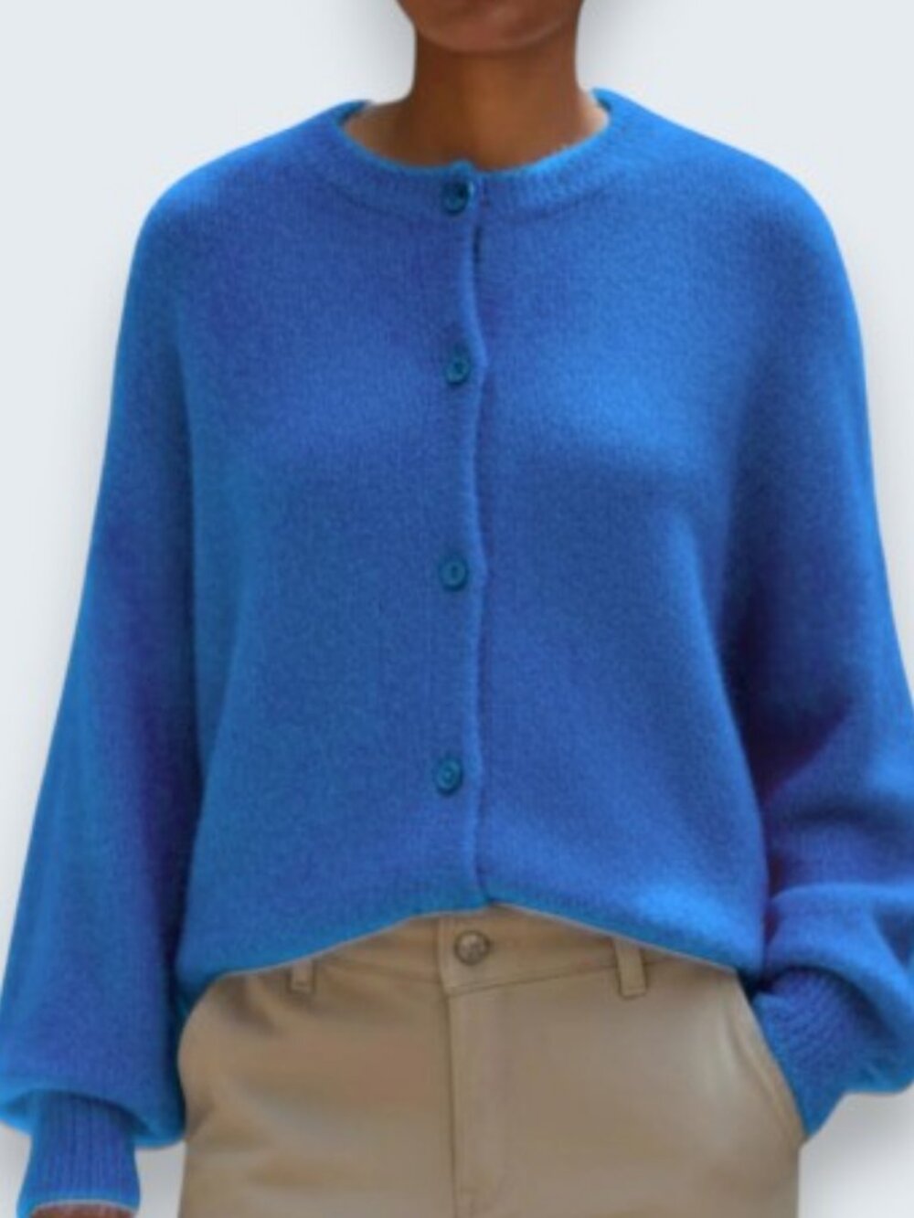 Venesha vintage fuzzy button front knit cardigan blue women's size S